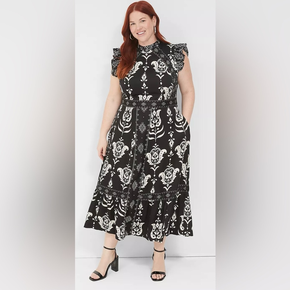 Lane Bryant Black and White Printed Midi Dress